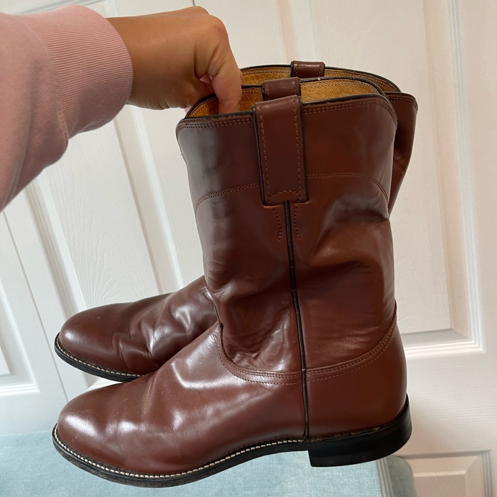 Justin Men's Cowboy Leather Western Rodeo Brown Boots Size 11.5 E
